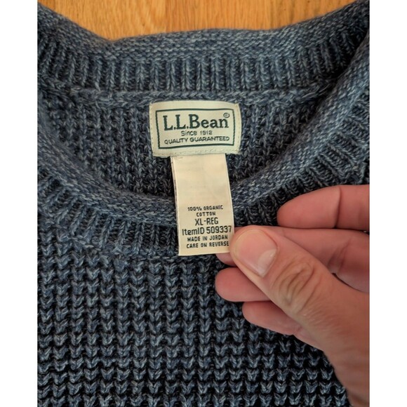 Men's L.L.Bean Organic Cotton Waffle Sweater Rollneck Crew Blue XL 509337 - Picture 5 of 8